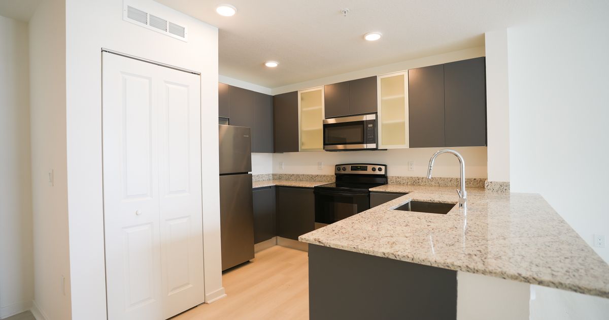 Sleek modern kitchen design with granite countertops and stainless steel appliances.